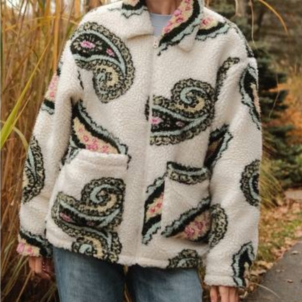 Obey Cream and Black Paisley Teddy Jacket